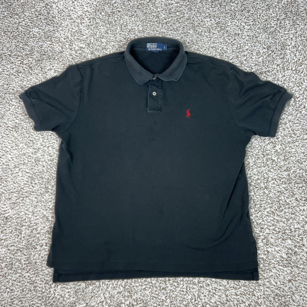 Polo Ralph Lauren Polo Shirt Mens Large Black Cotton Red Pony Logo Casual Top